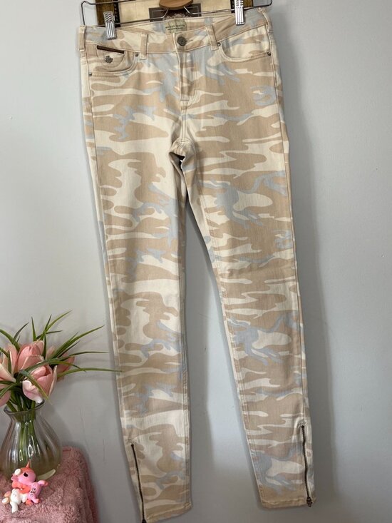 Maison Scotch Denim - Maison Scotch Women’s 28 Regular Beige Camo Skinny Ankle Zip La Bohemienne